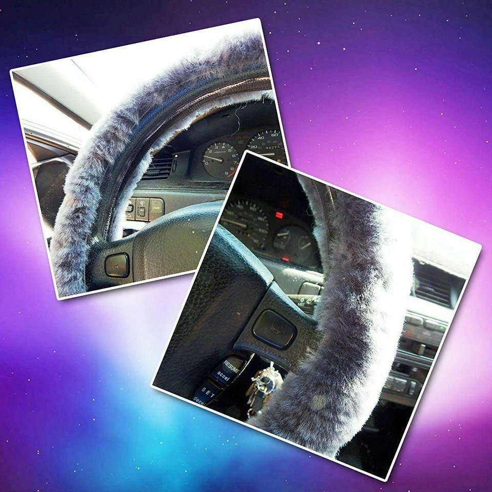 Zone Tech Plush Genuine Sheepskin Steering Wheel Cover Black, Gray, White SlipOn - Image 4 of 4