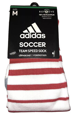 Adidas Team Speed OTC Soccer Socks 1 Pair Men 5-8.5 Women 5-9.5 White Red w Logo