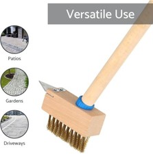 2 IN 1 BLOCK PAVING WEED WIRE BRUSH STEEL HOOK PATIO PAVING LONG HANDLE SCRAPER