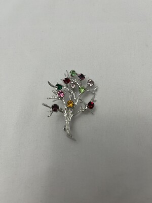 Vintage Marked Sterling Colorful Rhinestone Tree Pin Brooch