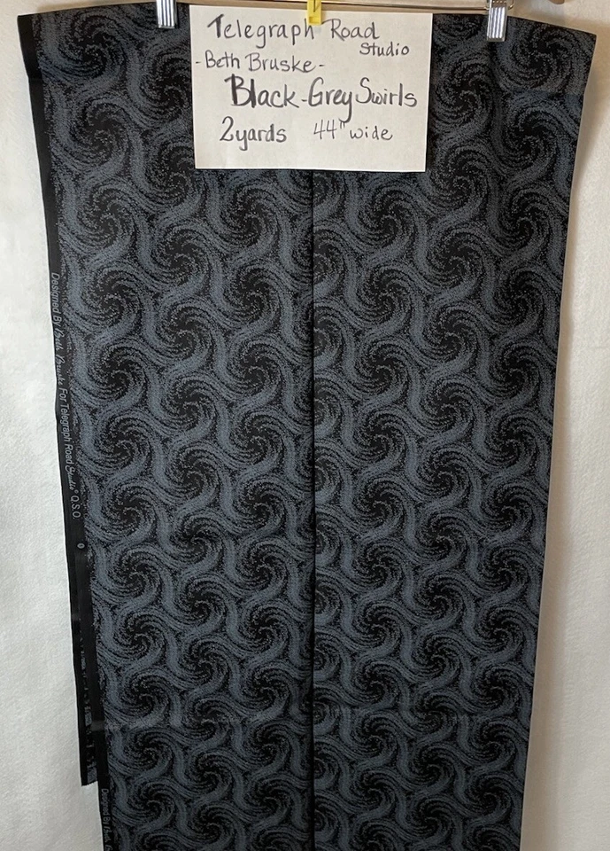 Beth Bruske Black/Gray Swirls Cotton Quilt Fabric Telegraph Road Studio 2 Yards - Image 4 of 4