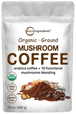 Micro Ingredients Organic 10 in 1 Ground Mushroom Coffee, 24oz Premium Arabica