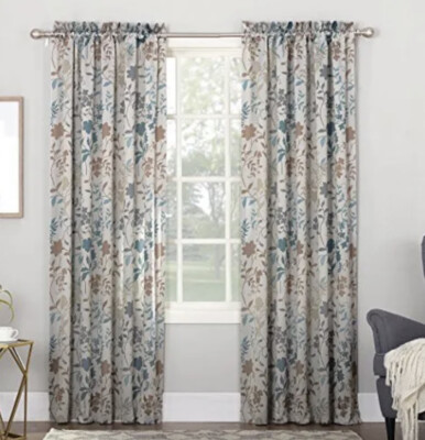 Sun Zero Kara Floral Print Energy Efficient Rod Pocket Curtain Panel 54'' x 63...