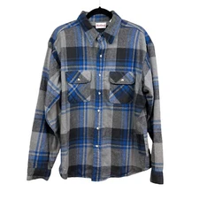 Wear Guard Flannel Shirt Jacket Plaid Button Up Flap Pockets Blue Gray Men Sz XL