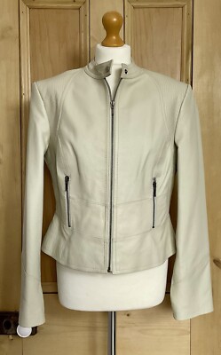 Vintage NEXT Damenjacke beige Echtleder Biker-Stil neu mit Etikett UK 14