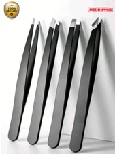 4pcs Precision Tweezers Set - Stainless Steel for Eyebrows & Hair Removal - NEW