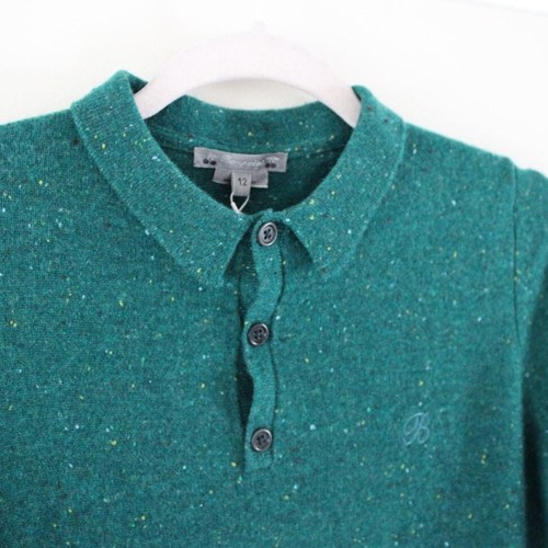 NWT Bonpoint Cashmere Long Sleeve Polo Knit Shirt Sweater Green 12 - Picture 2 of 7