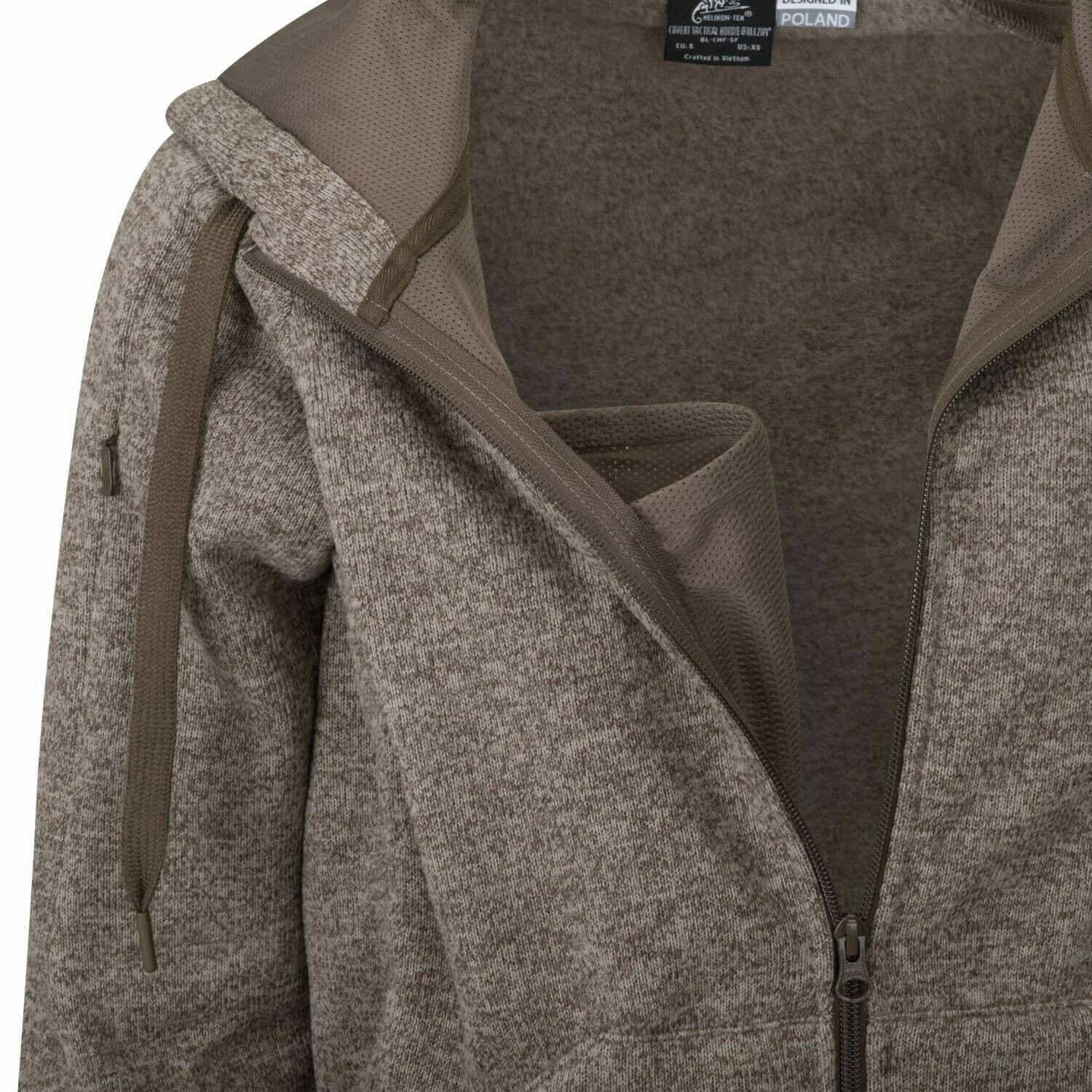 SACAI Felpa con cappuccio tattica coperta Helikon Tex cerniera intera marrone chiaro melange