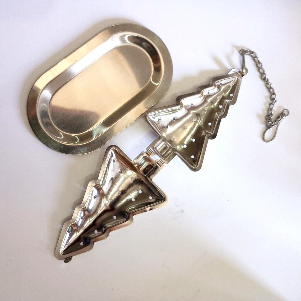 Infusor de té en forma de árbol de Navidad vintage de acero inoxidable para hornear té en caja Foto 3 de 4