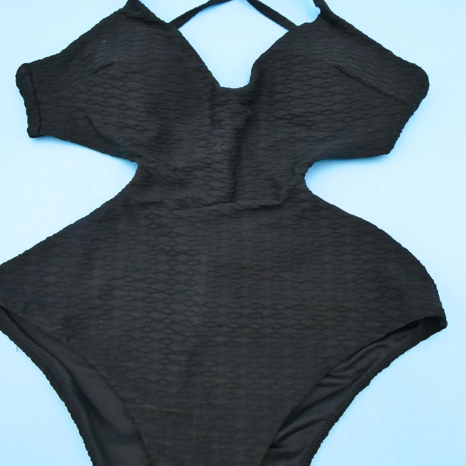 Bikini Victorias Secret Mediano Negro Halter Corte Lateral Una Pieza Traje de Baño Playa Foto 2 de 4