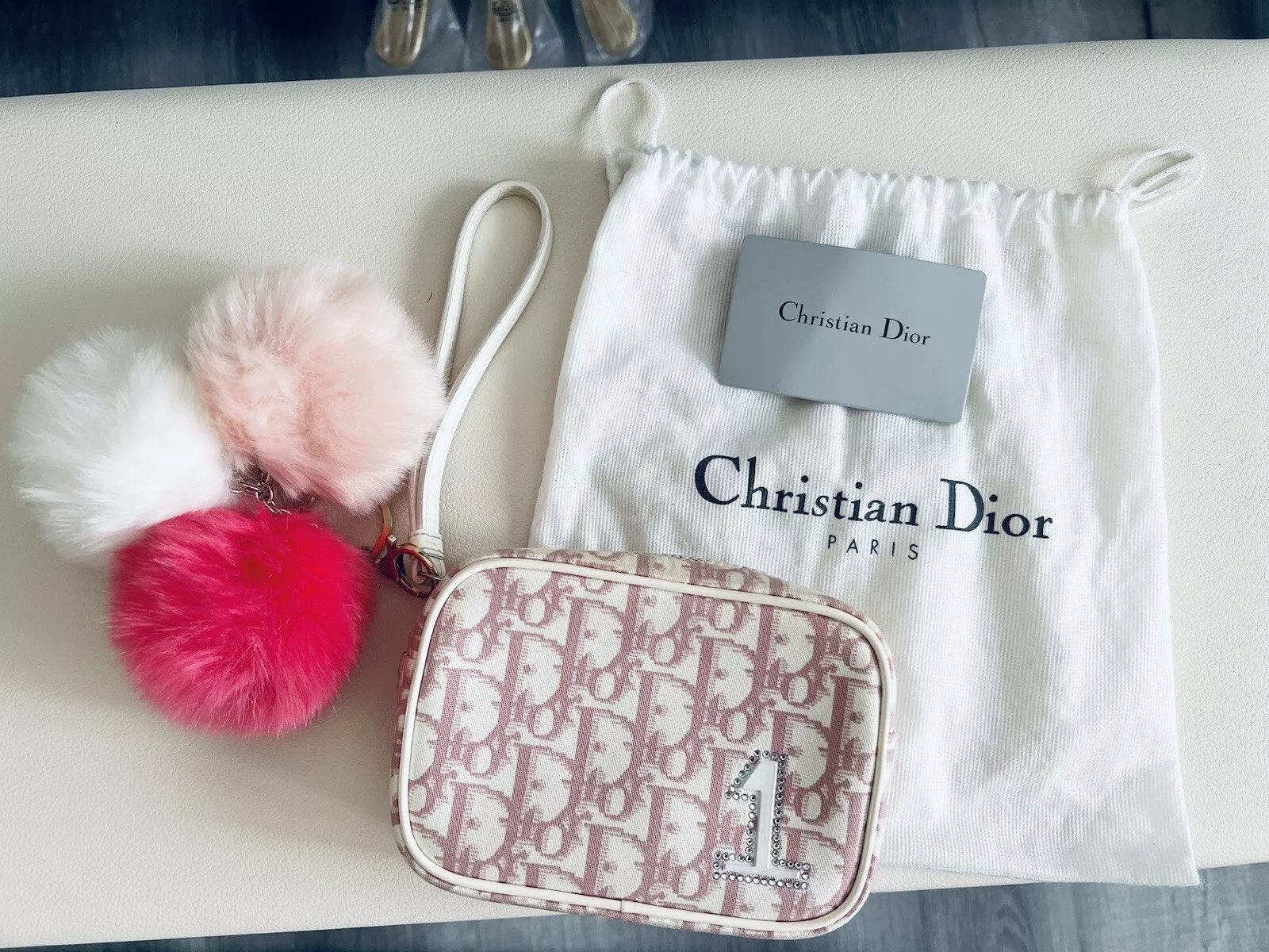 RARE sac oblique rose oblique logo authentique Christian Dior fille trotter bracelet