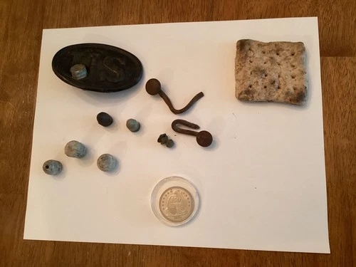 New Listingcivil war artifacts bullets, belt buckle,1861 coin ect