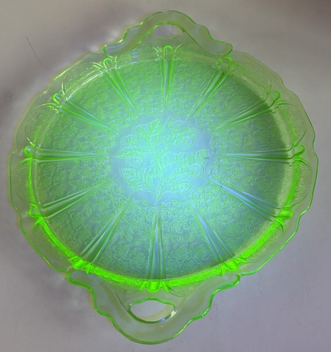 Uranium Jeanette Depression Glass Cherry Blossom Plate Platter 10.5"