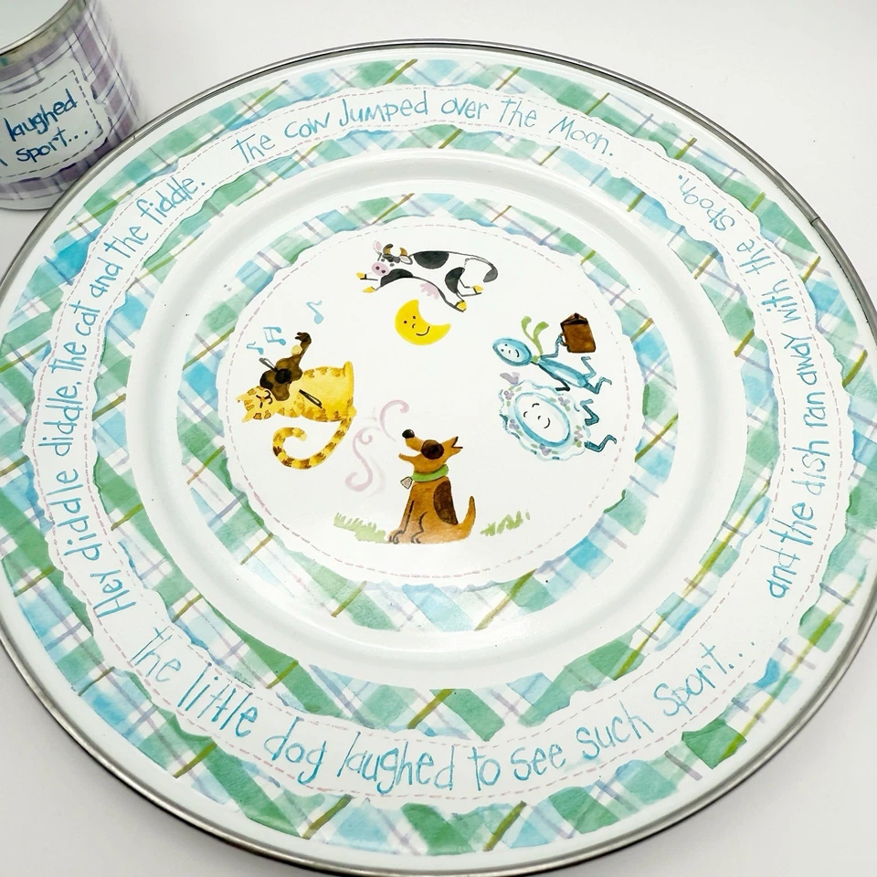 Golden Rabbit Enamelware Child's Set 3 Piece Nursery Rhyme Cow Cat Dog Spoon NEW - Image 2 of 4