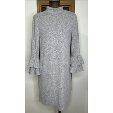 WHBM Sweater Knit Dress Tiered Ruffle Bell Sleeve Size Medium Grey Mini
