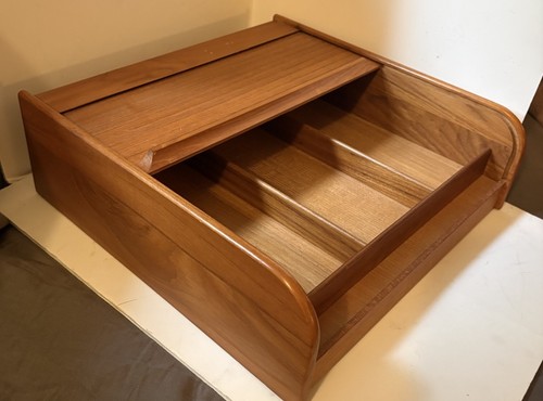 Teak Tech Roll Top Tambour Desk Top Teak Wood 14”x13”x4” Thailand MCM