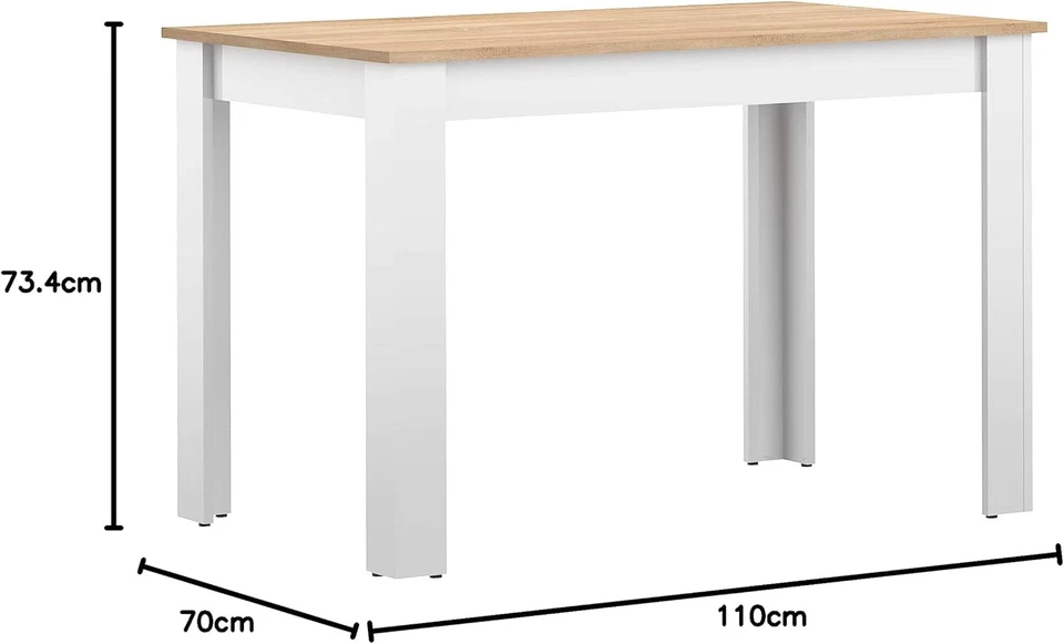 Nice, Tavolo Da Pranzo, Bianco E Rovere Naturale 110X70X73,1 Cm - Immagine 3 di 4