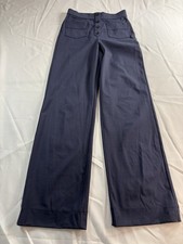 Halara Wide-Leg Button Front Stretch Dress Pants Navy Blue with Pockets Women