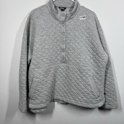 Eddie Bauer Sweatshirt Womens XXL Gray Quilted Half Snap Soft Comfort Cozy
