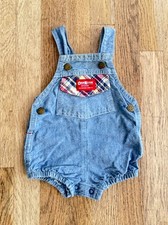 Vintage 90s OshKosh B  gosh Baby Romper 6/9M USA Chambray Plaid Bubble Shortalls