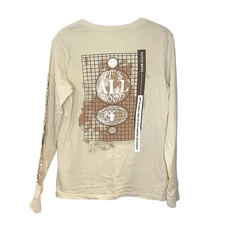 Dutch Bros Men Shirt Size S Beige Graphic Print It's All Good Globe Logo