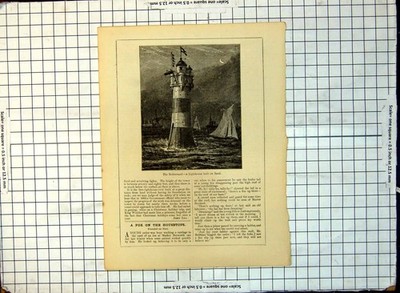 Antiker Druck Rothersand Leuchtturm gebaut Sandyachten einige Text Rückseite 229G