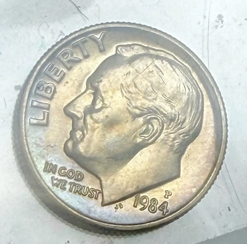 1984-P Uncirculated Roosevelt Dime Blue Toning Pretty Coin