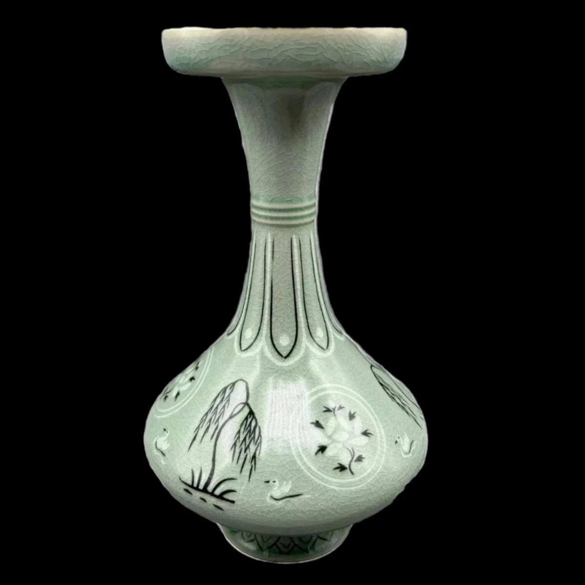 陶瓷绿色花瓶韩国古董| eBay