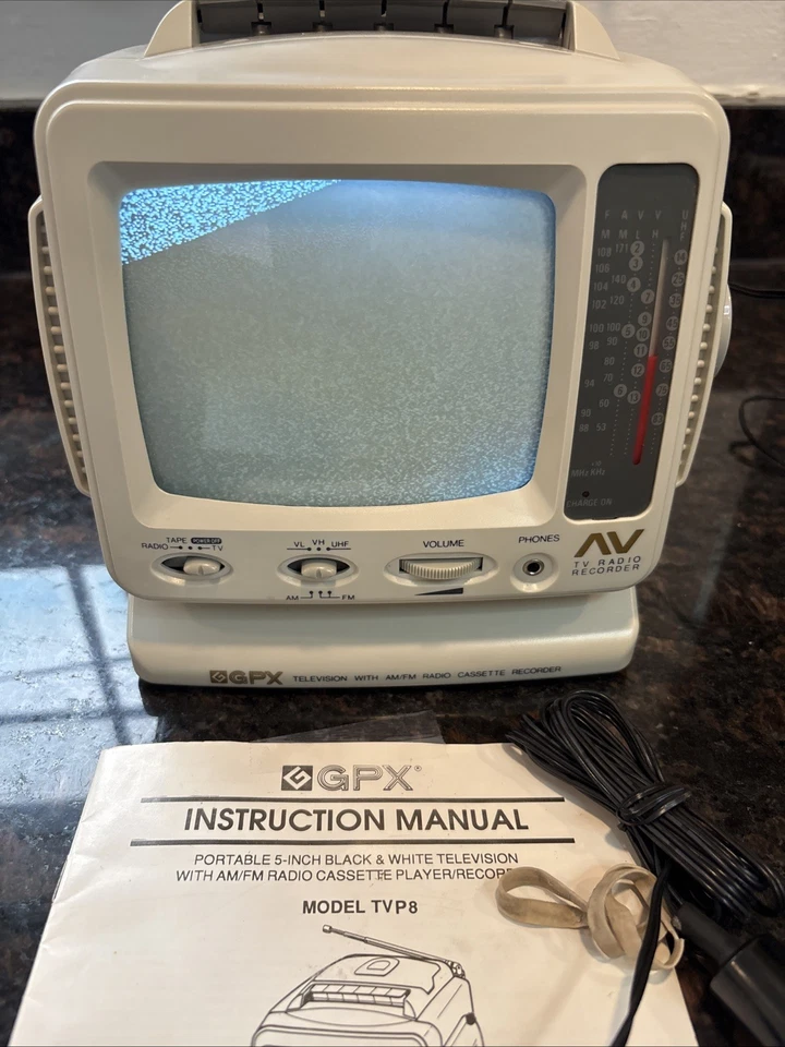 De colección Nos GPX TVP8 B & W Televisión Portátil Radio AM-FM y Grabadora de Cassette Limpia Foto 3 de 4