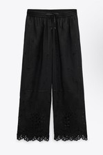 Zara Black Openwork Embroidered Pants With Beaded Detail