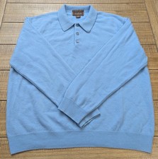 C7 Men's XL Tasso Elba Polo Button Collar Pullover Sweater 100 Cashmere Blue