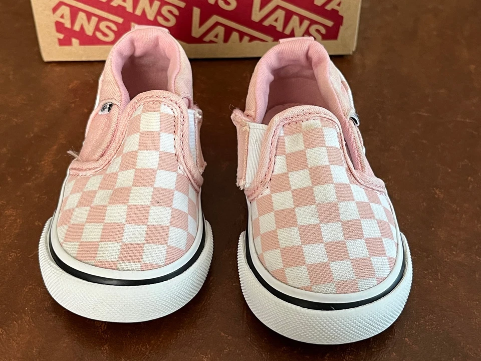Zapatillas sin cordones Vans rosa a cuadros para niñas pequeñas talla 4 zapatos Foto 4 de 4
