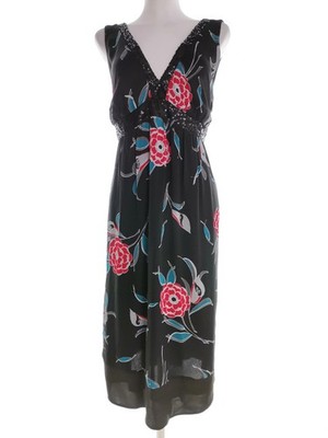 DEBENHAMS Damen Sommerkleid Gr. 46 Schwarz Ärmellos Pailletten Midi V-Ausschnitt