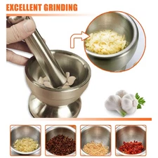 Stainless Steel Mortar Pestle Set,Food Herb Spice Grinder Bowl Pill Crusher