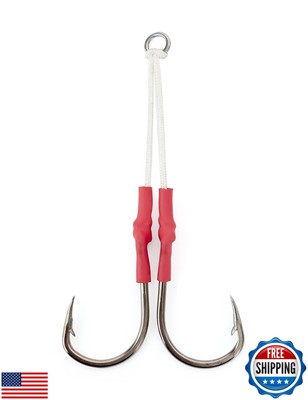 BLUEWING 5pcs Twin Assist Hooks with Dyneema String Stainless Steel with Soli