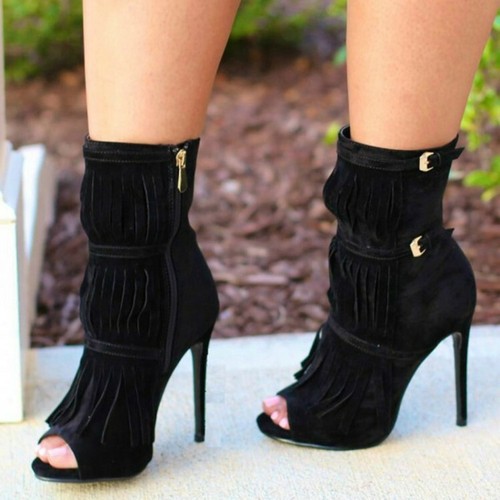 Zapatos De Fiesta para mujer Botas al Tobillo Borla Peep Toe Tacones De  Aguja Taco Alto Cremallera Lateral | eBay