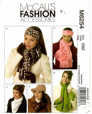 McCalls M6254 Fashion Accessories Sewing Pattern Scarves Gloves Hat Uncut