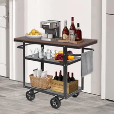 3 Tier Rolling Bar Cart Mobile Serving Cart Kitchen Storage Utility Cart Trolley