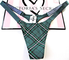 VICTORIA'S SECRET PINK Cotton High Leg Micro Thong Panty VS Green Plaid S M L XL