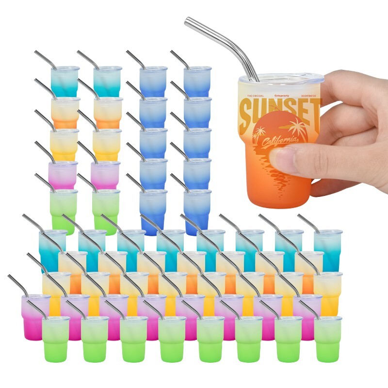 USA Warehouse 60pcs 3oz subliamtion gradient mixed color shot glass with straw