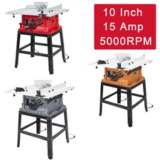 10 Inch Table Saw 15 Amp 5000RPM Powerful Tablesaw with Stand & Protective Cover