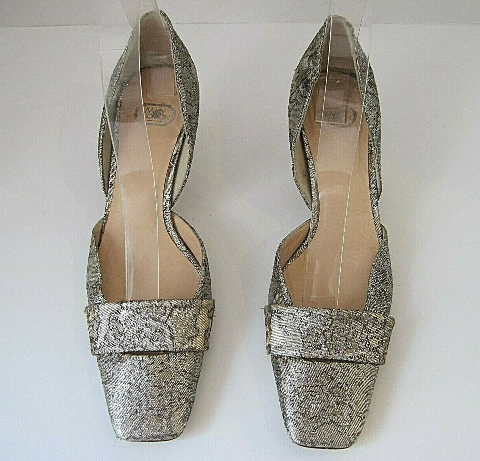 MARY NORTON Gold Silver Metallic Fabric Heels Pumps Size 36 1/2 - Image 2 of 4