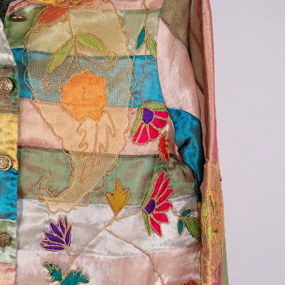 Sandy Starkman Mixed Media Floral Patchwork Art to Wear Jacket Women's SZ MEDIUM Foto 4 de 4