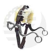 DRAGON Hackamore Bitless Horse Bit English Western Leather BROWN Genuine Fur