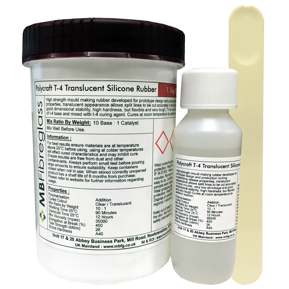 Polycraft T4 Translucent RTV Silicone Rubber 1.1kg Kit- ShoreA 40
