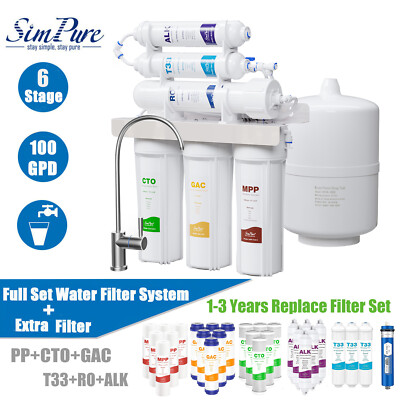 100GPD 6 Stage Alkaline RO Reverse Osmosis Drinking Water Filter System Purifier