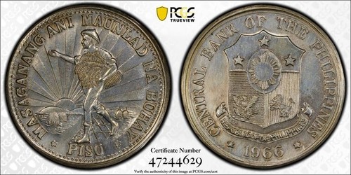 1966 Philippines PCGS UNC Details Piso Abundance Prosperity Private Patt G2U
