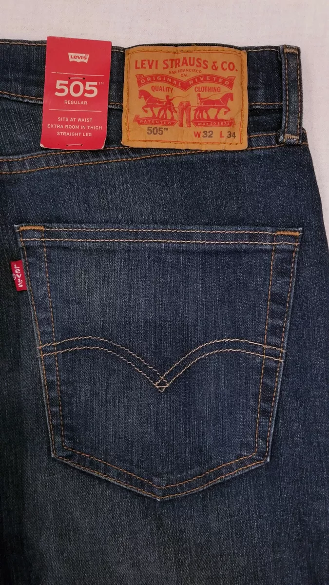 Levis 505 Mens Regular Fit Straight Leg Stretch Jeans 32x34