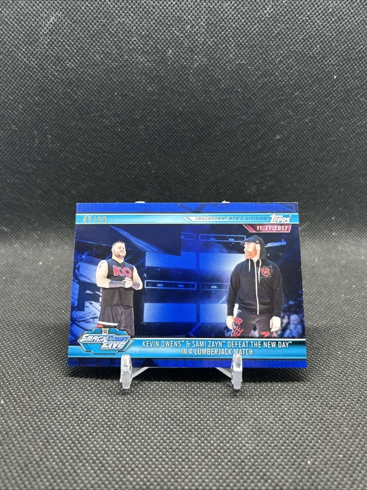 2019 Topps WWE Road WrestleMania Blue Kevin Owens Sami Zayn Card /99 - Image 2 of 4
