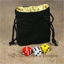 NEW Small Black Velvet RPG Dice Bag with YELLOW GOLD Satin Lining Counter Pouch